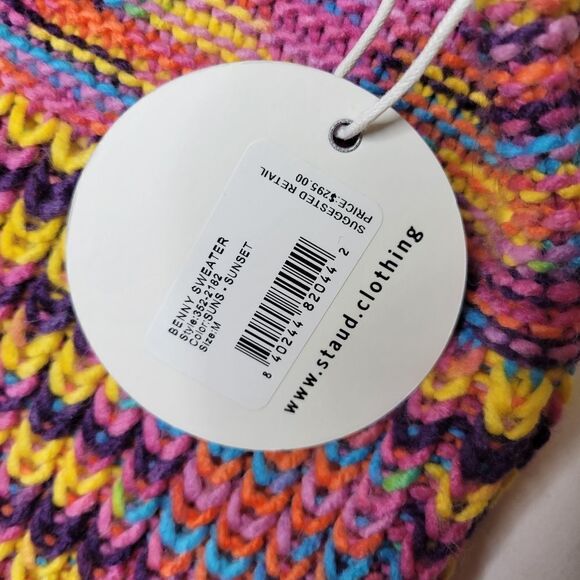 $295 NEW STAUD BENNY SUNSET PINK PURPLE ORANGE TURTLENECK SWEATER M MEDIUM NWT - Picture 5 of 11